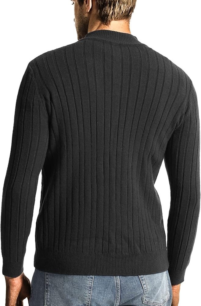 Surenow Men's Quarter-Zip Sweater Cable Knit Crew Neck Pullover